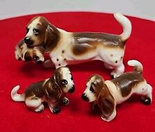 Vintage Bassett Hound Dog family Figurines Bone China Mom Puppies Miniature 2