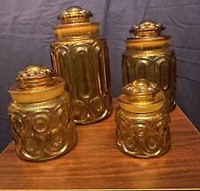 Vintage 1960’s LE Smith Moon & Stars Amber Glass Canister Set Of 4 picture