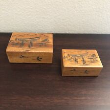 Vintage Nesting Trinket Boxes Set of 2 Wood Made In Japam picture