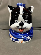 *GREAT CONDITION* Adorable Large Cat Ceramic Jar Hand Painted picture