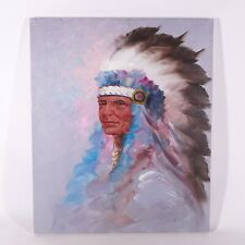 Native American Indian Chief Feathered Headdress Original Art Artwork 24x20x.75