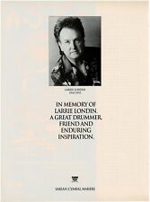 SABIAN CYMBALS - LARRIE LONDIN - IN MEMORY - 1943-1992 - 1992 Print Ad picture