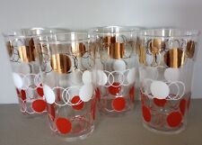 Glassware 4 Vintage Drink Tumbler Federal Gold White Red Circles Rings picture
