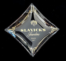 VTG 50s Retro Mid-Century Slavick's Jewelers Smoked Glass Trinket and Ring Dish picture