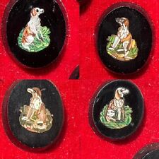 4 Antique 19th c Victorian Micro Mosaic Dogs Figures Framed Plaques Grand Tour picture