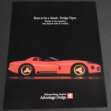 1992 Print Ad Red Dodge Viper Born to be a Classic Racing Car Art Drive Ride picture