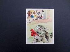 #K949- Vintage Unused Greeting Card Sweet Pair of Dogs Watching Cat in Yard picture