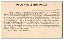 1909 Policy Holder's Proxy Inter State Life Assurance CO. Indiana IN Postal Card picture