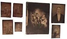 Antique Lot of 7 Tintypes Family 2 Men 1 Boy 2 Girls 1 Woman Portraits Photos picture