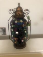 Stained Glass Mosiac Lantern Metal Handle Large Size picture