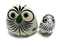 2 Vintage Mexican Pottery Owl Figures Folk Art Handpainted 1 Signed picture
