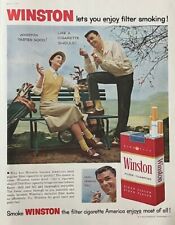 Rare 1950's Vintage Original Winston Cigarettes Man & Woman Golf AD Retro picture