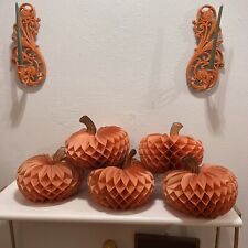 5 Older Vintage Halloween Honeycomb Pumpkins Crepe Paper - 12” picture