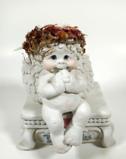 Dreamsicles Cherub Angel With Base Signed Kristin 1996 Cherub on Bench Vintage picture