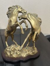 Vintage Large Solid Brass Stallion Horses Statue picture