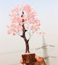 300+ Natural Rose Quartz Gemstones SIlver Branches Bonsai Money Tree 10.5