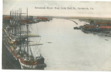 Savannah, GA Georgia 1907 Postcard, Savannah River West from Bull Street, Ships picture