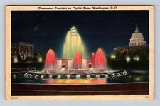Washington DC- Illuminated Fountain On Capitol Plaza, Vintage c1952 Postcard picture