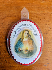 Vintage Scapular Sacred Heart of Jesus, Apostleship of Prayer incased in plastic picture