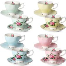 BTaT- Floral Tea Cups and Saucers, Set of 8 (8 oz), Gold Trim and Gift Box, C... picture