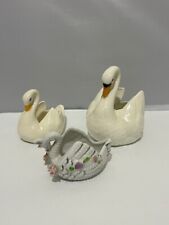 Lot 3 swan figurines small trinket-planters-Empress Japan-Holland mold-1994 picture