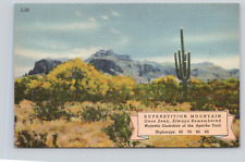 Postcard AZ Superstition Mountain Arizona Apache Trail linen A38 picture