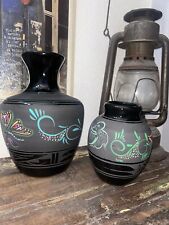 2 Vintage Santa Clara black pottery 1 painted By  Dori LQQK hummingbird Native picture