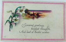 Vintage Easter Postcard And Best of Easter Wishes Lilies Church at Sunset 1922 picture