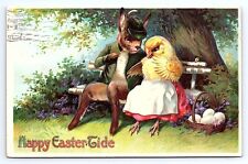 Postcard Happy Easter-Tide Human-Like Anthropomorphic Rabbit & Chick c.1910 picture