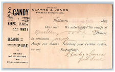 1899 C & J Candy Clarke & Jones Wholesale Confectioners Baltimore MD Postal Card picture