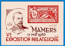 SARTHE (72) POSTCARD - MAMMERS - 5TH PHILATELIC EXHIBITION MAY 17, 1936 picture