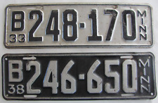 1933 & 1938 Minnesota car license plates ORIGINAL picture