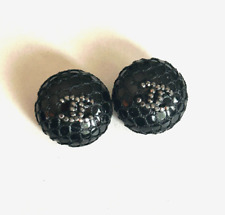 CHANEL Authentic Vintage Buttons 22mm Silver/Black Crystals (2 BUTTONS) picture