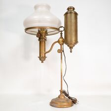 Antique Thos. B. Adams NY Brass Student Tanker Oil Lamp Converted to Electricity picture