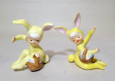 vintage 1950s Holt Howard Easter Bunny Suit Girls CANDLE HUGGER Pair, Repaired picture