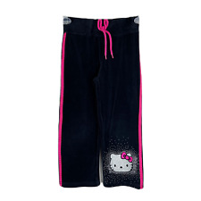 Hello Kitty Pants Youth 5 Black Pink Velvet Glitter Sweatpants Kids Girls Sanrio picture