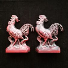 PAIR OF RED VIRGINIA METALCRAFTERS / OSV CAST IRON ROOSTER BOOKENDS picture