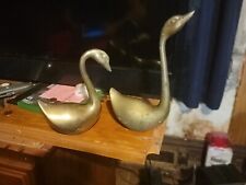 Brass Swans Figurines Small Lot of 2 Vintage picture
