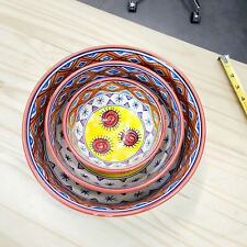 STUNNING POTTERY  Hand Painted & Glazed Set of 3 Nesting Mixing Bowls PRE-OWNED picture