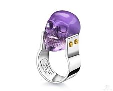 Gemstone Amethyst Hand Carved Crystal Skull Ring, Skull Jewelry picture