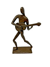 MCM Vintage Cast Bronze Musician Guitar Player Figurine 9 Inch Solid Marked picture