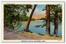 c1940's Greetings From Manistee Peaceful Scene Lake Groves Michigan MI Postcard picture