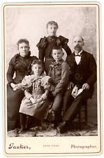 Antique c1880s Cabinet Card Tasker Amazing Photo Family of 5 Father Mustache picture