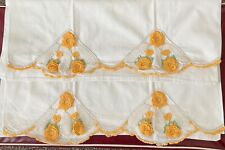 Incredible Sun Yellow & Orange Hand Embroidered Floral Vintage Pillow Cases. picture