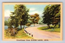 Sister Lakes MI-Michigan, Scenic Greetings, Antique Souvenir Vintage Postcard picture