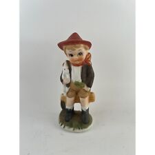 Vtg Uogc Ceramic Porcelain Farm Boy With Rust Hat and Rabbit Figurine Unmarked picture