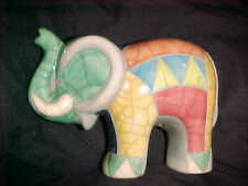 UNUSUAL MOSIAC LOOK COLORFUL STONEWARE ELEPHANT TRUNK UP WELCOME picture