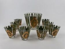 Set 8 Vintage Cera Green Gold Athena Cocktail Glasses Set With Ice Bucket Rare picture