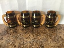 Vintage Lot of 4 Boyd's Bear Country Amber Mugs with Wooden Handles picture