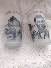 Abraham Lincoln’s Birthplace KY Frosted Souvenir Glasses ~Set of 2 MCM RARE VGC picture